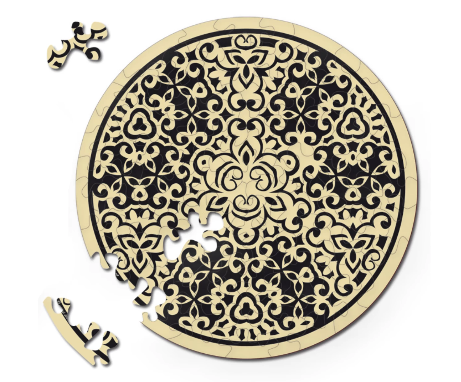 Curiosi Zand - Dubbelzijdige Ronde Puzzel In Hout - 88 Stukjes