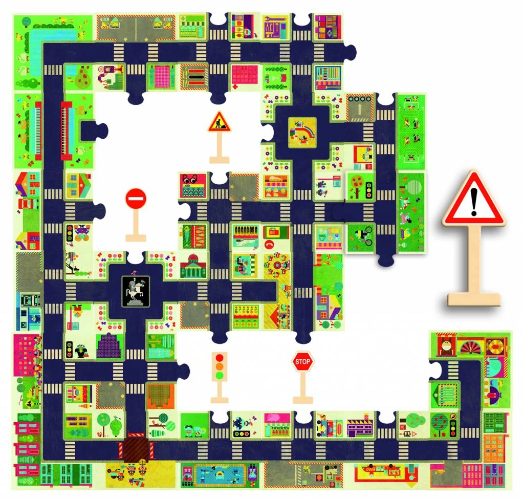 Djeco Bouw Zelf Je Stad - Puzzel Van 24 Stukjes En 5 Verkeersborden - Afbeelding 2