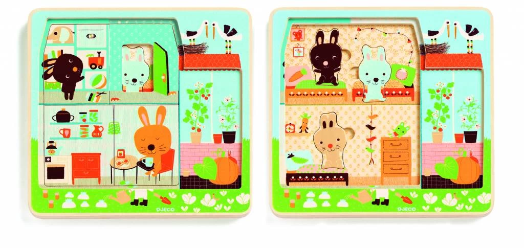 Djeco Laagjespuzzel Het Huis Vol Leven - 12 Stukjes - Afbeelding 2