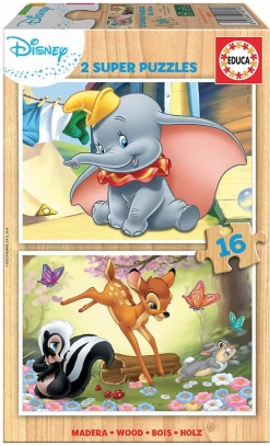 Educa HOUT: Dumbo En Bambi - 2 Puzzels X 16 Stukjes