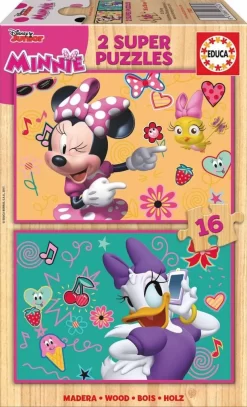 Educa HOUT: Minnie And The Happy Helpers - 2 Puzzels X 16 Stukjes
