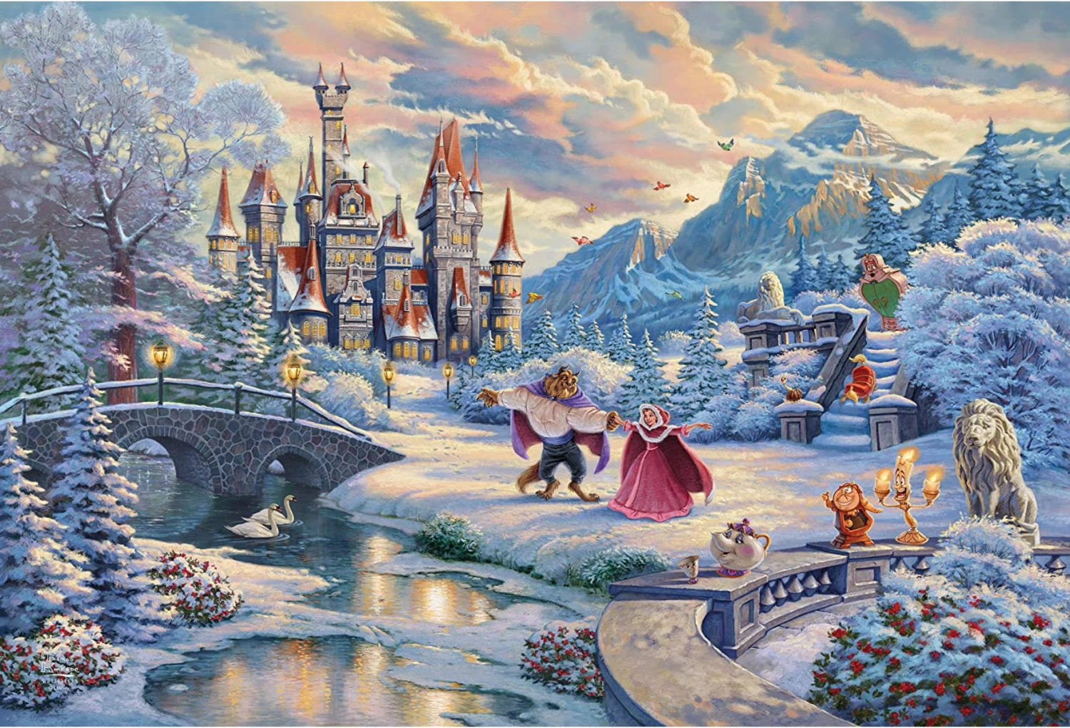 Schmidt Beauty And The Beast Winter - Thomas Kinkade - Puzzel Van 1000 Stukjes - Afbeelding 2